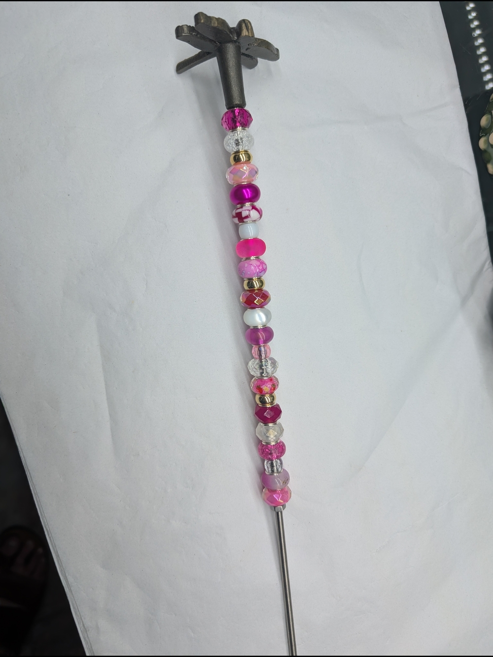 Beaded Fairy Wand/Plant/Garden Stake W/Metal Dragonfly Topper - Picture 4 of 4